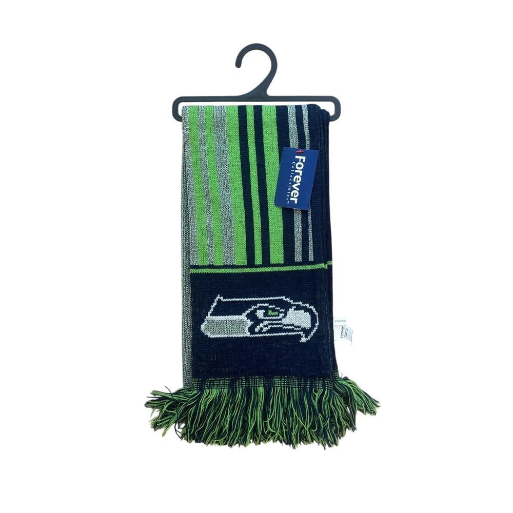 NFL Seattle Seahawks Scarf Forever Collectibles Knit Stadium Fringe Navy Blu New